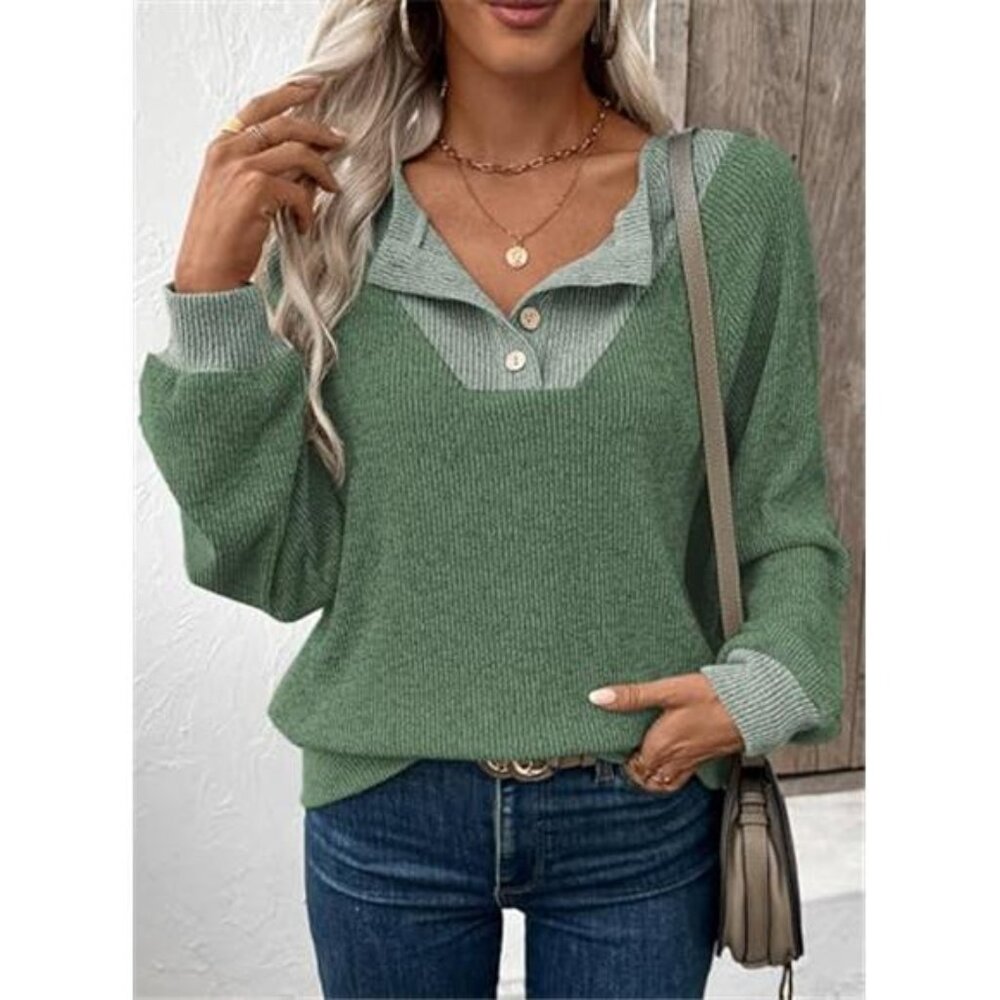 Womens Spring Fashion 2026 Womens Long Sleeve Shirts Patchwork Button - Picture 3 of 6